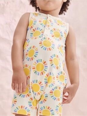 Hanna Andersson Cream One-Piece romper with Yellow Sunburst & Multicolor Accents